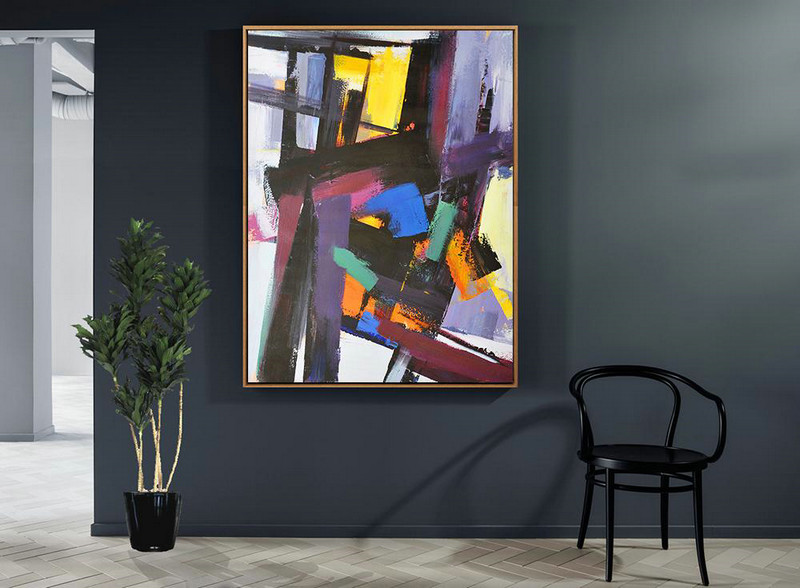 Extra Large 72" Acrylic Painting,Vertical Palette Knife Contemporary Art,Oversized Custom Canvas Art,Black,Purple,Pink,Blue,Yellow,Brown.etc